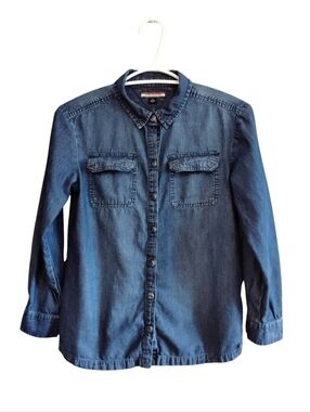 Tommy Hilfiger Girls Medium Wash Chambray Button-Up Shirt – Size L (12/14) GUC